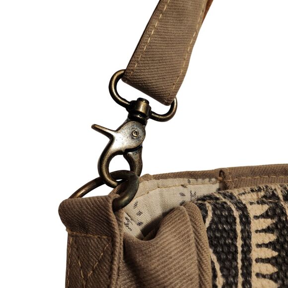 Myra Bag Abridge Weekender Bag Upcycled Beige & Black Canvas w/Leather Cowhide - Picture 7 of 11